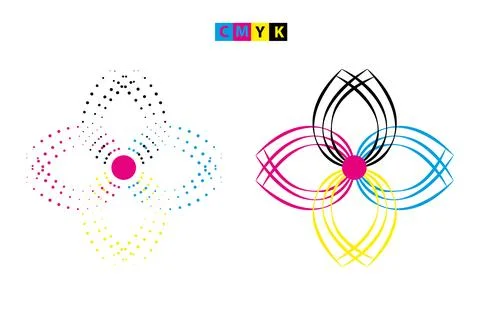 CMYK circle effect circle logo circles swirl background, dot circle gradient 스톡 일러스트