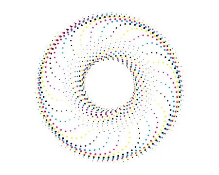 CMYK circle effect logo swirl halftone background, wave effect dot logo symbol Stock Illustration