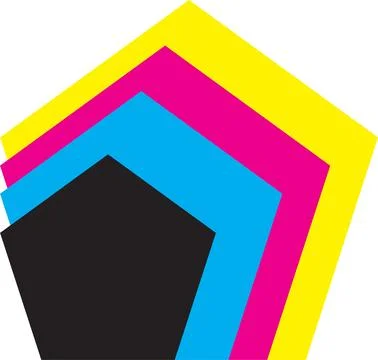 CMYK Color Layers Pentagonal Shape Abstract Background Stock Illustration