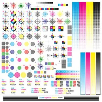 CMYK color management elements. Publishing graphic symbol utilities. Press mark Stock Illustration