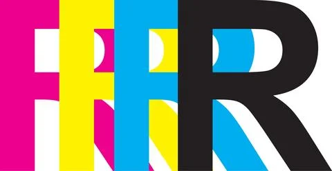 CMYK Color Model Abstract Background with Letters FFR, Magenta Yellow Cyan Black Stock Illustration