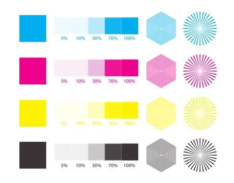 CMYK Color Print Test Chart Vector Set with Registration Marks Crosshair Targets イラスト素材