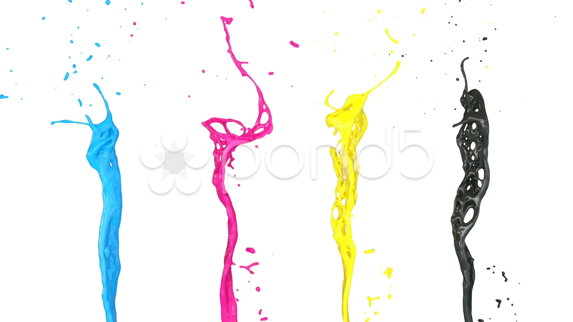 cmyk color splashes, isolated on white (... | Stock Video | Pond5