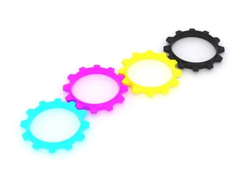 CMYK, Cyan, Magenta, Yellow, Key, in the form of gears. the concept of print Stock Illustration
