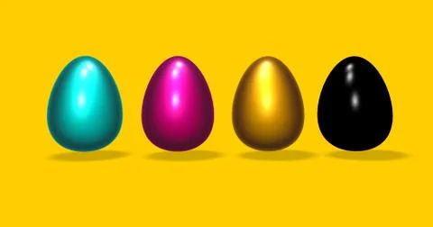 Cmyk easter eggs on yellow background - 3d illustration Stock-Illustration