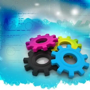 Cmyk gears on abstract background Stock Illustration