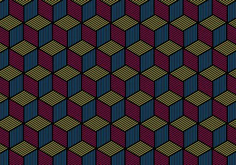 CMYK geometric cube pattern design over black background Stock Illustration