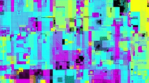 CMYK halftone digital glitch pattern, vibrant colors, abstract composition Stock Footage 331680581
