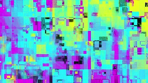 CMYK halftone error, abstract digital glitch background, vibrant neon colors Stock Footage 331236907