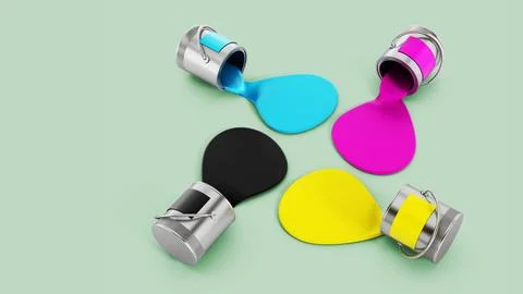 CMYK paints on white background. 3D illustration Stock Illustration