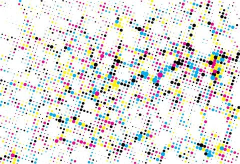 A cmyk pattern of dots on a white background,  abstract dots 스톡 일러스트