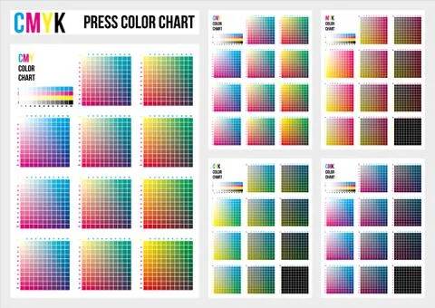 CMYK Press Color Chart. Vector color palette, CMYK process printing match Stock Illustration