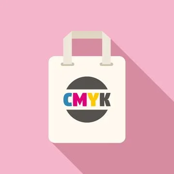 Cmyk print on bag icon flat vector. Digital press Stockillustratie