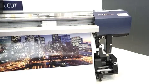 CMYK Roland Soljet plotter printing in typography Stock Footage 72080006