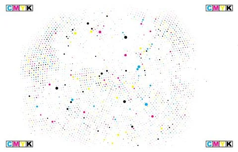 CMYK Scattered Particle Halftone Background, vintage grunge colorful halftone Stock Illustration