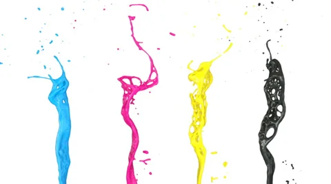 Cmyk splashes in extreme slow motion, isolated on white (FULL HD) Stock Footage