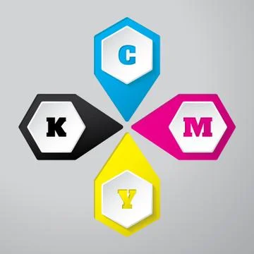 Cmyk wallpaper with 3d hexagon buttons Illustrazione stock