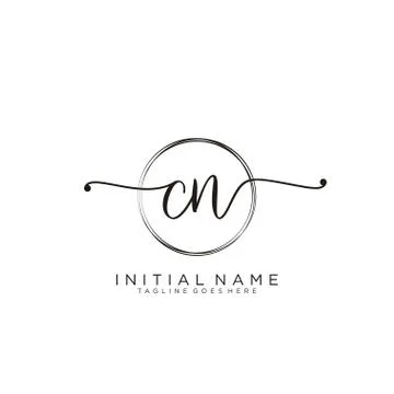 CN Initial handwriting logo with circle template vector Stock Illustration