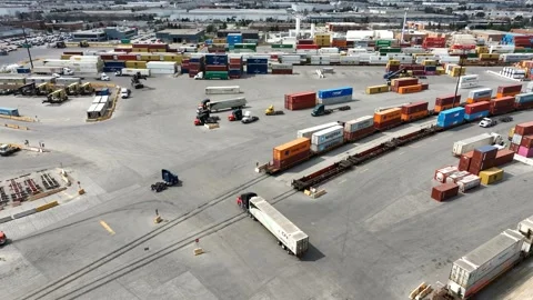 CN Rail Intermodal Rail Container Shipping Terminal Stock Footage 307564129