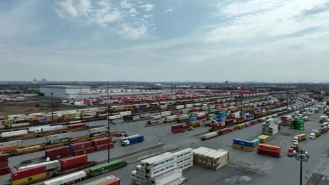 CN Rail Intermodal Rail Container Shipping Terminal Stock Footage 307564211