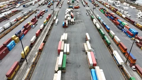 CN Rail Intermodal Rail Container Shipping Terminal Stock Footage 307564242