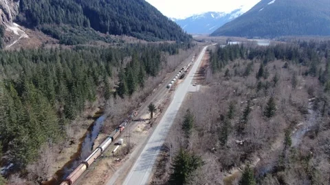 CN Rail train drone orbit shot 4K footage Stock Footage 149146563