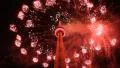 CN Tower with fireworks. Closing ceremonies of PanAm games in Toronto. HD Footage