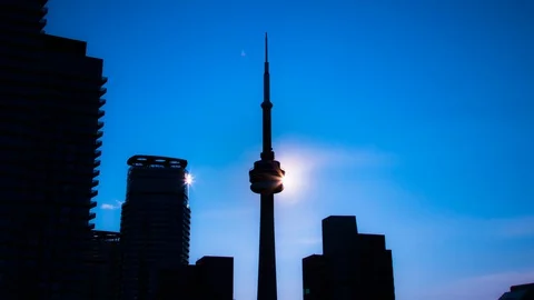 CN Tower Sun Eclipse Downtown Toronto Timelapse Stock Footage 130151323