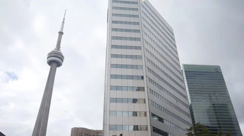 CN Tower surrounded by buildings - Toronto, Ontario, Canada Stock Footage 68999508