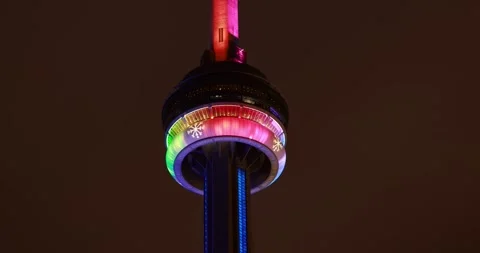 CN Tower - Tallest standing structure at night overlooking the illuminated Video stock 327730920