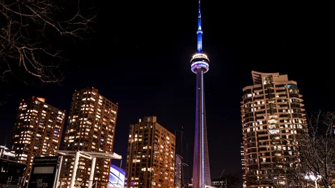 CN TOWER TIME LAPSE AT NIGHT WITH STARS Stock Footage 128057593