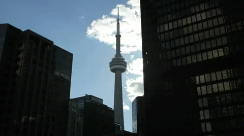 CN Tower Timelapse between some office buildings in Toronto Vídeos de archivo 9839702