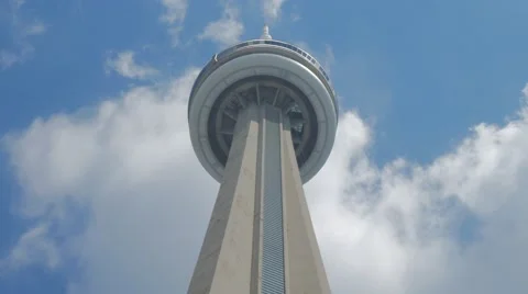 CN Tower Toronto Low Angle Tourism Closeup Blue Sky Clouds 스톡 동영상 66783656