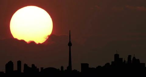 CN Tower Toronto Timelapse Big Sun Sunset Time Lapse Stock Footage