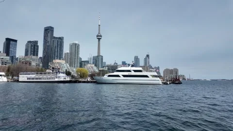 CN Tower - Waterfront Skyline View from Lake Ontario Stock Footage 334156941