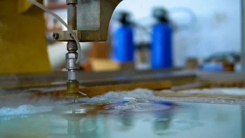 CNC Automated Computerized Machine Precision Cuts Sheet Glass, Close Up Stock Footage 125845315