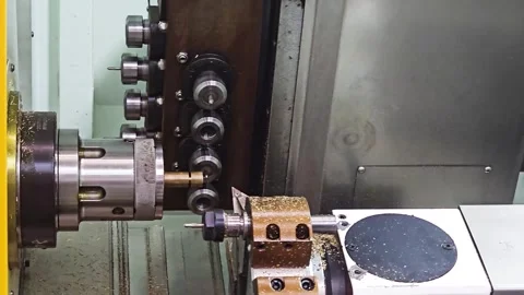 CNC Automatic Lathe Machine with Multi-Spindle Tooling System Stock Footage 337466459