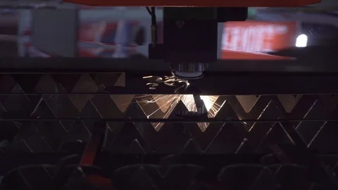 CNC. Automatic metal cutting process. Cut sheet metal at workshop. Stock Footage 112161464