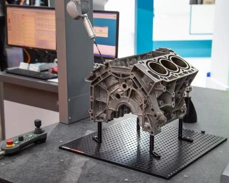 CNC CMM measuring engine part Foto stock