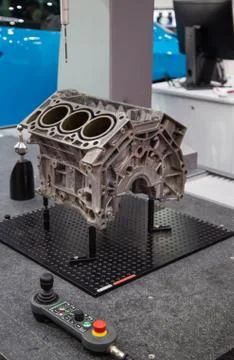 CNC CMM measuring engine part Stock Photos