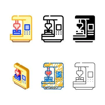 Cnc computer numerical styles control color icon vector Stock Illustration