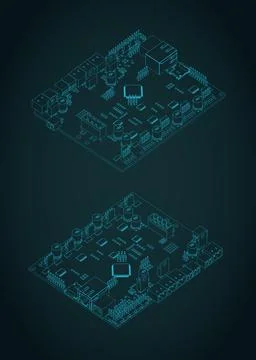 CNC control board isometric blueprints Illustrazione stock