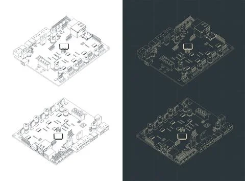 CNC control board isometric drawings Illustrazione stock