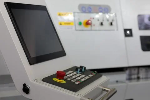 CNC control console of modern industrial equipment Stock Photos