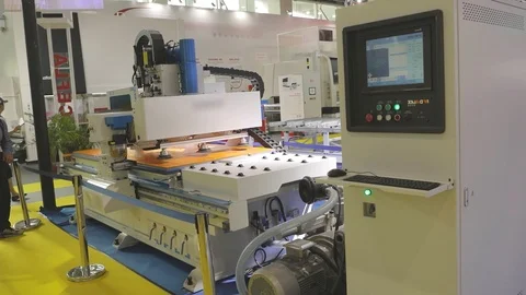 CNC control console stack, computer in the CNC machine. Modern automated cnc Stock Footage 110796776