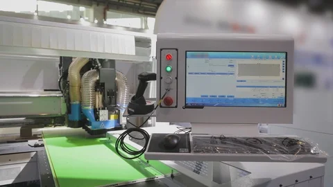 CNC control console stack, computer in the CNC machine. Modern automated cnc Stock Footage 110797124