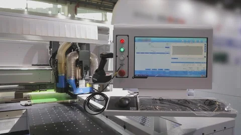 CNC control console stack, computer in the CNC machine. Modern automated cnc Stock Footage 112135425