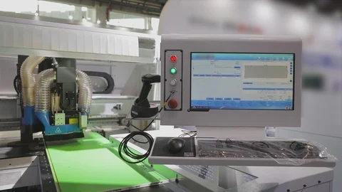 CNC control console stack, computer in the CNC machine. Modern automated cnc Stock Footage 114081695