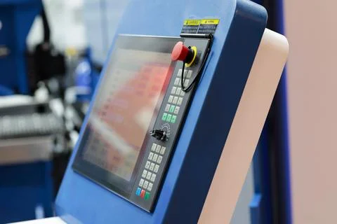 CNC control console with touchscreen and stylus Stock Photos