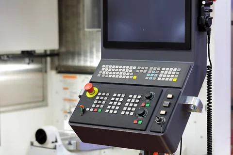 CNC control console of vertical machining center Stock Photos
